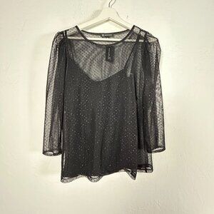INC International Concepts Womens Glitter-Dot Mesh Pullover Top PXL Black New